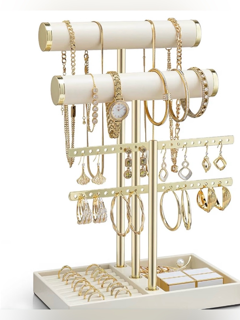 NIB Multi-Tier Jewelry Organizer Stand - Cream & Gold (3 tiers)